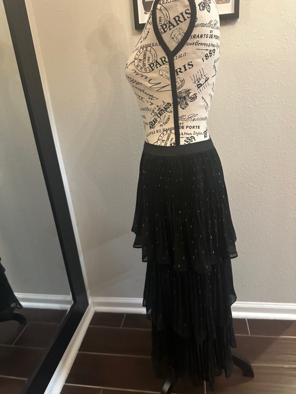Chelsea & Violet Black Tiered Maxi Skirt with Gold Dot Accents - Picture 5 of 6